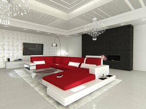 Sofa Dreams Wohnlandschaft »Messana M«, U Form Stoffsofa mit LED, wahlweise mit Bettfunktion als Schlafsofa, Designersofa