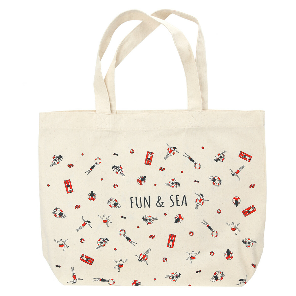 Bild 1 von Baumwolltasche mit Strand-Motiven allover CREME / ROT