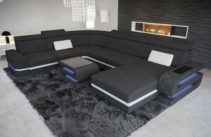 Sofa Dreams Wohnlandschaft »Bologna M«, XXL U Form Stoffsofa mit LED, Schlafsofa Betfunktion, USB-Anschluss, Designersofa
