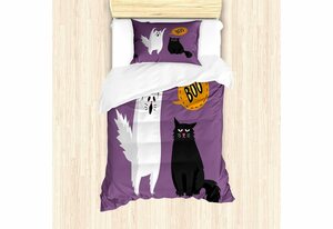 Bettwäsche »Top Qualität Weich und Warm 3 Teiligen Bettbezug mit 1 Kissenbezüge«, Abakuhaus, Halloween Lustiger Geist Katze sagt Boo