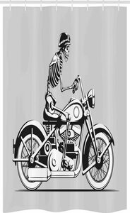 Abakuhaus Duschvorhang »Badezimmer Deko Set aus Stoff mit Haken« Breite 120 cm, Höhe 180 cm, Skelett Halloween Motorradfahrer