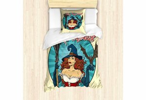 Bettwäsche »Milbensicher Allergiker geeignet mit Kissenbezug«, Abakuhaus, Halloween Pop-Art-Hexe mit einem Schläger