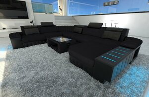 Sofa Dreams Wohnlandschaft »Bellagio XXL M«, XXL U Form Stoffsofa mit LED, wahlweise mit Bettfunktion als Schlafsofa, Designersofa