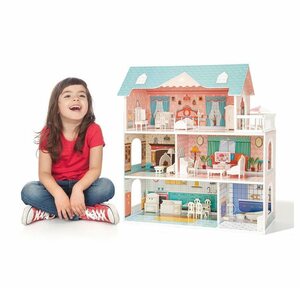 Dedom Puppenhaus »Puppenhaus,Traumvilla,mit 5 Zimmern und 1 Balkon, 25 wunderschön realistischen Plastikmöbeln,Puppenhaus aus Holz,kinderspielzeug für Jungen und Mädchen«