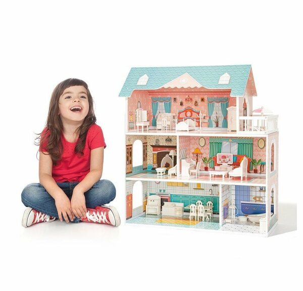 Bild 1 von Dedom Puppenhaus »Puppenhaus,Traumvilla,mit 5 Zimmern und 1 Balkon, 25 wunderschön realistischen Plastikmöbeln,Puppenhaus aus Holz,kinderspielzeug für Jungen und Mädchen«