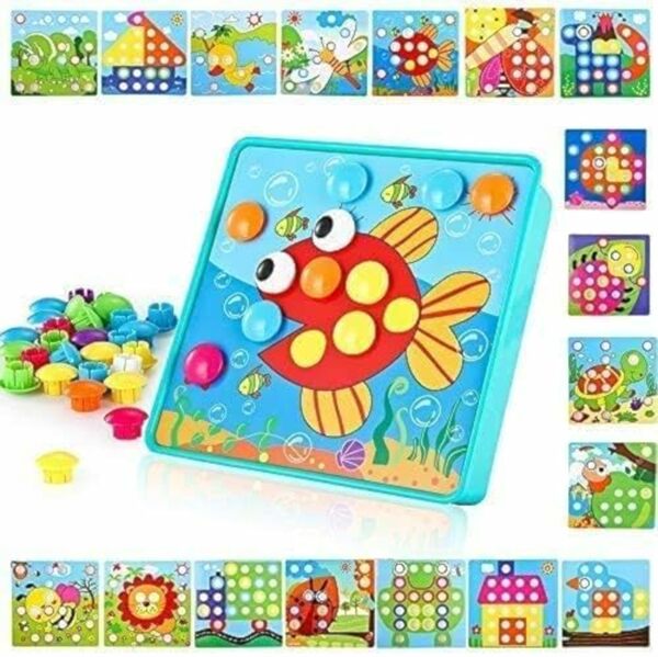 Bild 1 von TINOTEEN Mosaik Steckspiel für Kinder Lernspielzeug Steckmosaik mit 18 Bunten Steckplätte und 50 Steckperlen