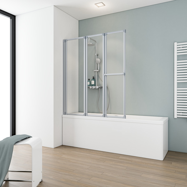 Bild 1 von Schulte Badewannenfaltwand 'Komfort' vollgerahmt, aluminiumfarben, 127 x 140 cm, 3-teilig