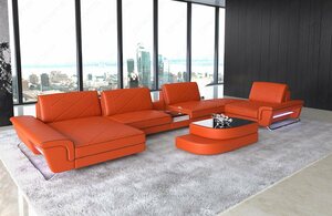 Sofa Dreams Wohnlandschaft »Bari«, U Form Ledersofa mit LED, verstellbare Rückenlehnen, Designersofa