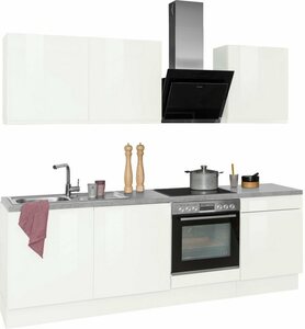 OPTIFIT Küchenzeile »Avio«, Premium-Küche, ohne E-Geräte, mit Soft-Close-Funktion, Vollauszug, 38 mm starker Arbeitsplatte und hochwertigen Hochglanz-Fronten, Breite 240 cm