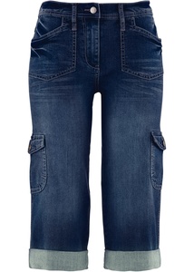 Cargo-Komfort-Stretch-Jeans mit Bequembund, Caprilänge