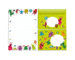 Briefblock mit Umschlag für Kinder lustige Monster Briefpapier-Set (Block A5 mit 25 Blätter + 15 Umschläge)