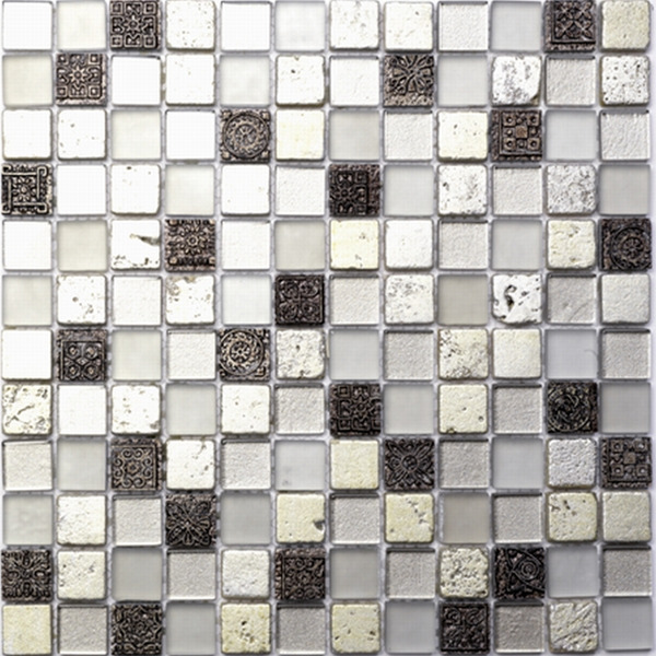 Bild 1 von Mosaikfliese 'Miami' Materialmix grau-weiß 30 x 30 cm
