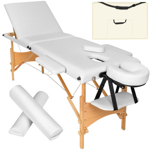 3 Zonen Massageliege-Set Daniel mit Polsterung, Rollen und Holzgestell - weiß