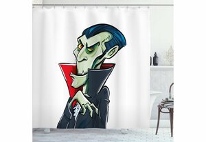 Abakuhaus Duschvorhang »Moderner Digitaldruck mit 12 Haken auf Stoff Wasser Resistent« Breite 175 cm, Höhe 180 cm, Halloween Vampir Dracula-Karikatur