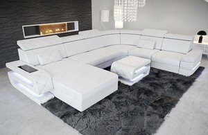 Sofa Dreams Wohnlandschaft »Bologna«, XXL U Form Ledersofa mit LED, wahlweise mit Bettfunktion als Schlafsofa, Designersofa
