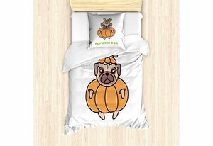 Bettwäsche »Milbensicher Allergiker geeignet mit Kissenbezug«, Abakuhaus, Halloween Lustige Kürbis Hund Mops