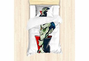 Bettwäsche »Top Qualität Weich und Warm 3 Teiligen Bettbezug mit 1 Kissenbezüge«, Abakuhaus, Halloween Vampir Dracula-Karikatur