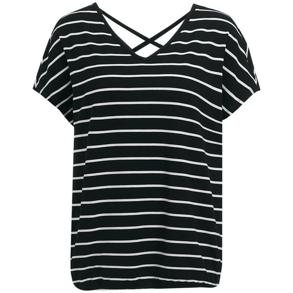 Bild 1 von Damen T-Shirt mit Banddetail SCHWARZ / WEISS