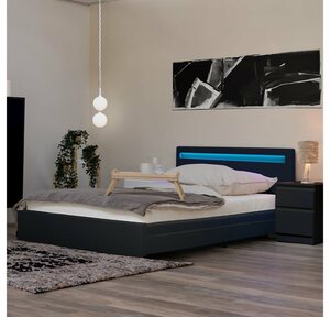 HOME DELUXE Bett »LED Bett NUBE mit Schubladen« (Set, 2-St., bett mit Schubladen und Lattenrost), mit Bettkasten und Lattenrost, Variante mit oder ohne Matratze