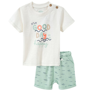 Baby T-Shirt und Shorts mit Bio-Baumwolle CREMEWEISS / HELLTÜRKIS