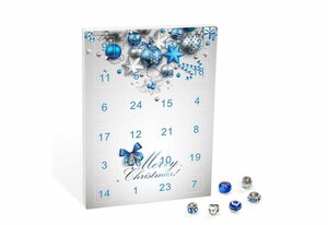 VALIOSA Adventskalender »Merry Christmas Mode-Schmuck Adventskalender mit Halskette, Armband + 22 individuelle Perlen-Anhänger aus Glas & Metall« (24-tlg), Geschenkidee für Mädchen, blau, 2