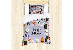 Bettwäsche »Top Qualität Weich und Warm 3 Teiligen Bettbezug mit 1 Kissenbezüge«, Abakuhaus, Halloween Scary Symbole und Süßigkeiten