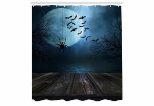 Abakuhaus Duschvorhang »Moderner Digitaldruck mit 12 Haken auf Stoff Wasser Resistent« Breite 175 cm, Höhe 180 cm, Halloween Lake Scene Bat