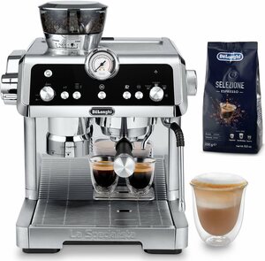 De'Longhi Espressomaschine La Specialista Prestigio EC9355.M, Siebträger mit integriertem Mahlwerk und smarten Funktionen für den Barista zu Hause, 19 bar, Silber, inkl. 250g Kimbo Classic im Wert