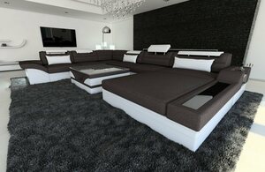 Sofa Dreams Wohnlandschaft »Mezzo HX«, XXL U Form Stoffsofa mit LED, wahlweise mit Bettfunktion als Schlafsofa, Designersofa