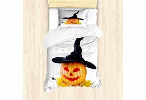 Bettwäsche »Top Qualität Weich und Warm 3 Teiligen Bettbezug mit 1 Kissenbezüge«, Abakuhaus, Halloween Halloween-Kürbis-Hexe-Hut