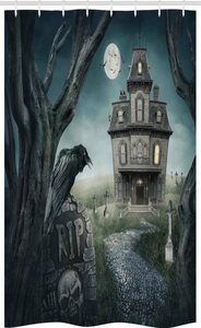 Abakuhaus Duschvorhang »Badezimmer Deko Set aus Stoff mit Haken« Breite 120 cm, Höhe 180 cm, Halloween Haunted House Crow Grab
