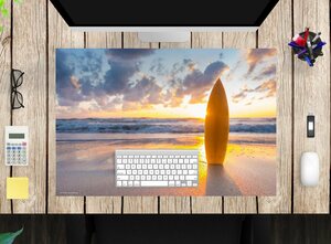 cover-your-desk.de Schreibtischunterlage »Schreibtischunterlage – Surfbrett am Strand – 60 x 40 cm und 70 x 50 cm – aus hochwertigem Vinyl«, (1 tlg)