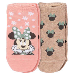 2 Paar Minnie Maus Sneaker-Socken mit Motiven ROSA / BEIGE