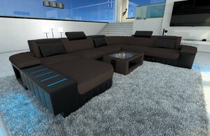 Sofa Dreams Wohnlandschaft »Bellagio XXL H«, XXL U Form Stoffsofa mit LED, wahlweise mit Bettfunktion als Schlafsofa, Designersofa