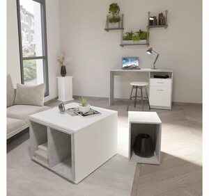 FMD Schreibtisch »Schreibtisch mit 1 Schublade 123×50×76,5 cm Betongrau und Weiß«