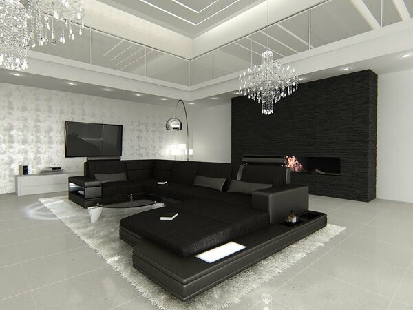 Bild 1 von Sofa Dreams Wohnlandschaft »Messana H«, U Form Stoffsofa mit LED, wahlweise mit Bettfunktion als Schlafsofa, Designersofa