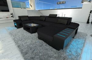Sofa Dreams Wohnlandschaft »Bellagio U M«, U Form Stoffsofa mit LED, wahlweise mit Bettfunktion als Schlafsofa, Designersofa
