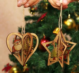 Homewit Christbaumschmuck »3D Weihnachtsbaumschmuck, Weihnachtsbaum Deko, Holz Weihnachtsdeko Mit Hanfseil und beweglichen Holzperlen, Weihnachtsbaum Deko Ornamente« (6-tlg), für DIY Basteln