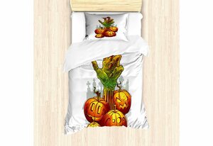 Bettwäsche »Top Qualität Weich und Warm 3 Teiligen Bettbezug mit 1 Kissenbezüge«, Abakuhaus, Halloween Zombie Hand in Pumpkins