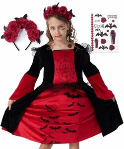 Corimori Vampir-Kostüm »Vampir Halloween-Kostüm Set Kinder-Kleid, Karneval«, Mit Haarreif, Klebe-Tattoos für Mädchen, Fasching, Karneval, Karnevalskostüm, Faschingskostüm, Kleid