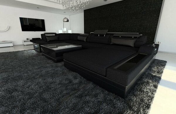 Bild 1 von Sofa Dreams Wohnlandschaft »Mezzo H«, U Form Stoffsofa mit LED, wahlweise mit Bettfunktion als Schlafsofa, Designersofa