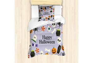 Bettwäsche »Milbensicher Allergiker geeignet mit Kissenbezug«, Abakuhaus, Halloween Scary Symbole und Süßigkeiten