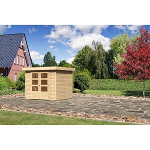 Karibu (Modul-) Holz-Gartenhaus Raala 3 Tür modern Sandbeige BxT: 242x217cm