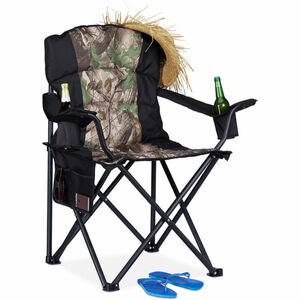 Campingstuhl, klappbarer Anglerstuhl mit 2 Getränkehaltern & Seitentasche, tragbar, bis 113 kg, schwarz-grün