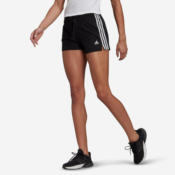 Bild 1 von Shorts Fitness 3 Streifen Slim Baumwolle ohne Tasche Damen schwarz