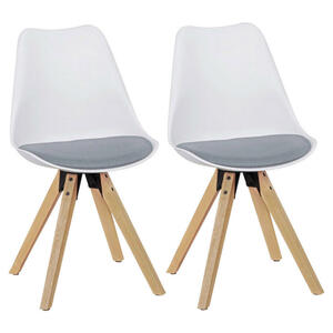 Stuhl weiß grau natur Kunststoff Echtholz Leinen B/H/T: ca. 49x87x52 cm