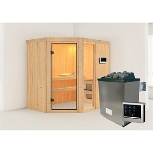 Woodfeeling Sauna-Set Freyja 1 inkl. Edelstahl-Ofen 9 kW mit ext. Steuerung