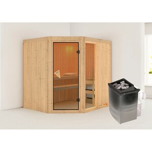 Woodfeeling Sauna-Set Freyja 2 inkl. Edelstahl-Ofen 9 kW mit integr. Steuerung