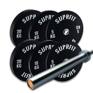 Suprfit Econ Bumper Plates White Logo Set, 70 kg Set Pro Training Bar - 15 kg