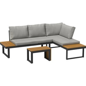 Lounge-Set Lipson 3-teilig aus Akazienholz und Aluminium Grau